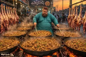 غذای خوش پخت؛ پخت انبوهی از گوشت لذیذ به صورت پرسی کنار جاده