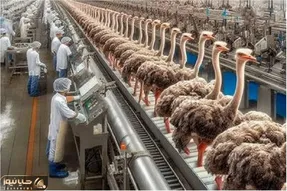 فرآوری شترمرغ؛ پر شتر مرغ  رو میکنن برا تولید لباس گوشتشم ساطوری میکنن