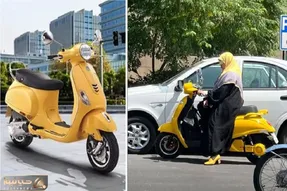 خانم موتور سوار به رنگ زرد قناری وسط تهران؛ عجب پوشش هماهنگی بانو!
