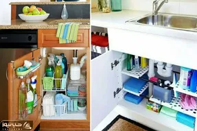 چیدمان و نظم دهی کابینت زیر ظرفشویی؛ پله به پله خلوت سازی و چینش شوینده و دستمال ها