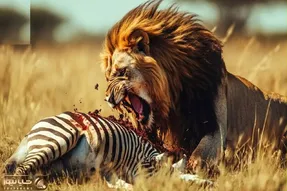 شاهکار حیات وحش؛ شیر سفاک با یه دورخیز شرورانه شکم الاغ راه راه پاره کرد بلعید