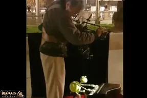 آواز خیابانی؛ ببینید پیرمرد با دستگاه عجیبش و قورباغه پیانو زن چه آهنگ خفنی میزنن!
