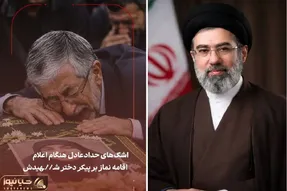 صحنه جگرسوز| گریه دردناک حداد عادل بر پیکر دختر شهیدش همسر آیت الله مجتبی خامنه ای