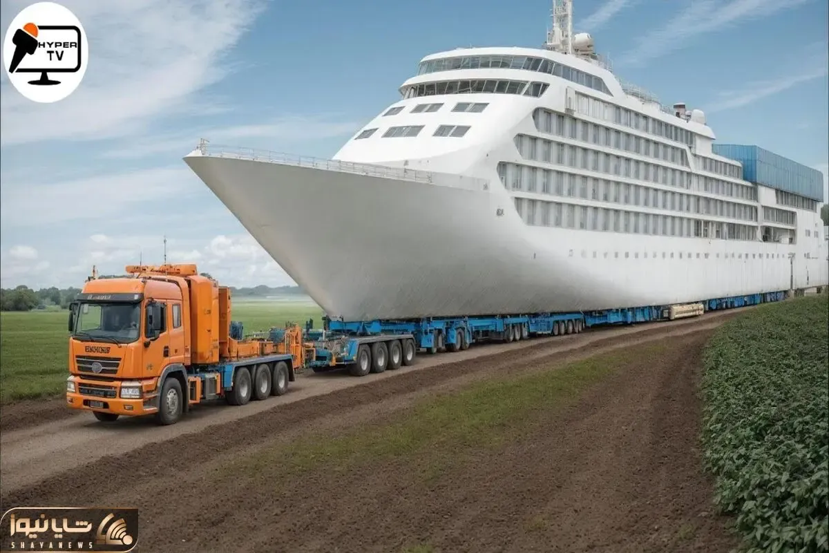 جا به جایی های جانکاه؛ کشتی کروز که دریا رو می شکافه رو خشکی با تریلی چجور حمل می کنن