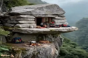 معماری خلاقانه؛ خونه سنگی ساختن تو کوه نشستن چای آتیشی میخورن  لوکیشن و ویوشون عالیه