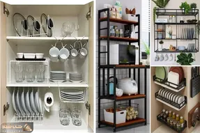 چیدمان دقیق و تمیز کابینت آشپزخانه برای قابلمه، تابه ها و همه ظروف به شکلی شیک