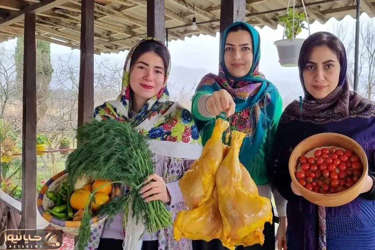 غذای خوش پخت دهاتی؛ این سه بانو جوان چه جذاب سبزی خورشت مخصوص شمالی می پزن