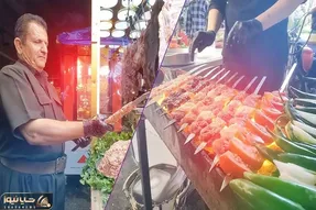 غذای خیابانی عربی؛ کوبیده گوشت بره که عربا خیلی باحال تو خیابان رو منقل آماده می کنن