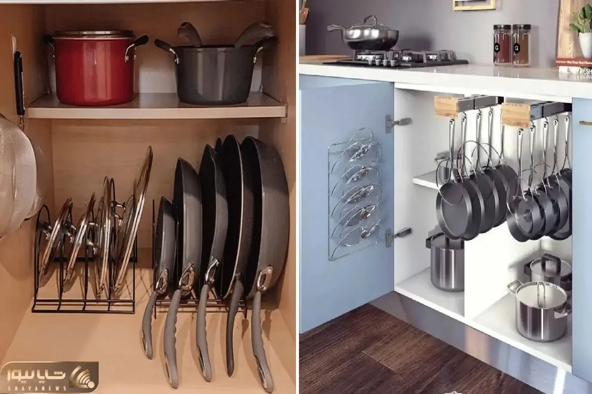روش عالی چیدمان ماهیتابه و قابلمه ها در سایز مختلف تو کابینت / دیگه بسه شلوغ کردن فضا