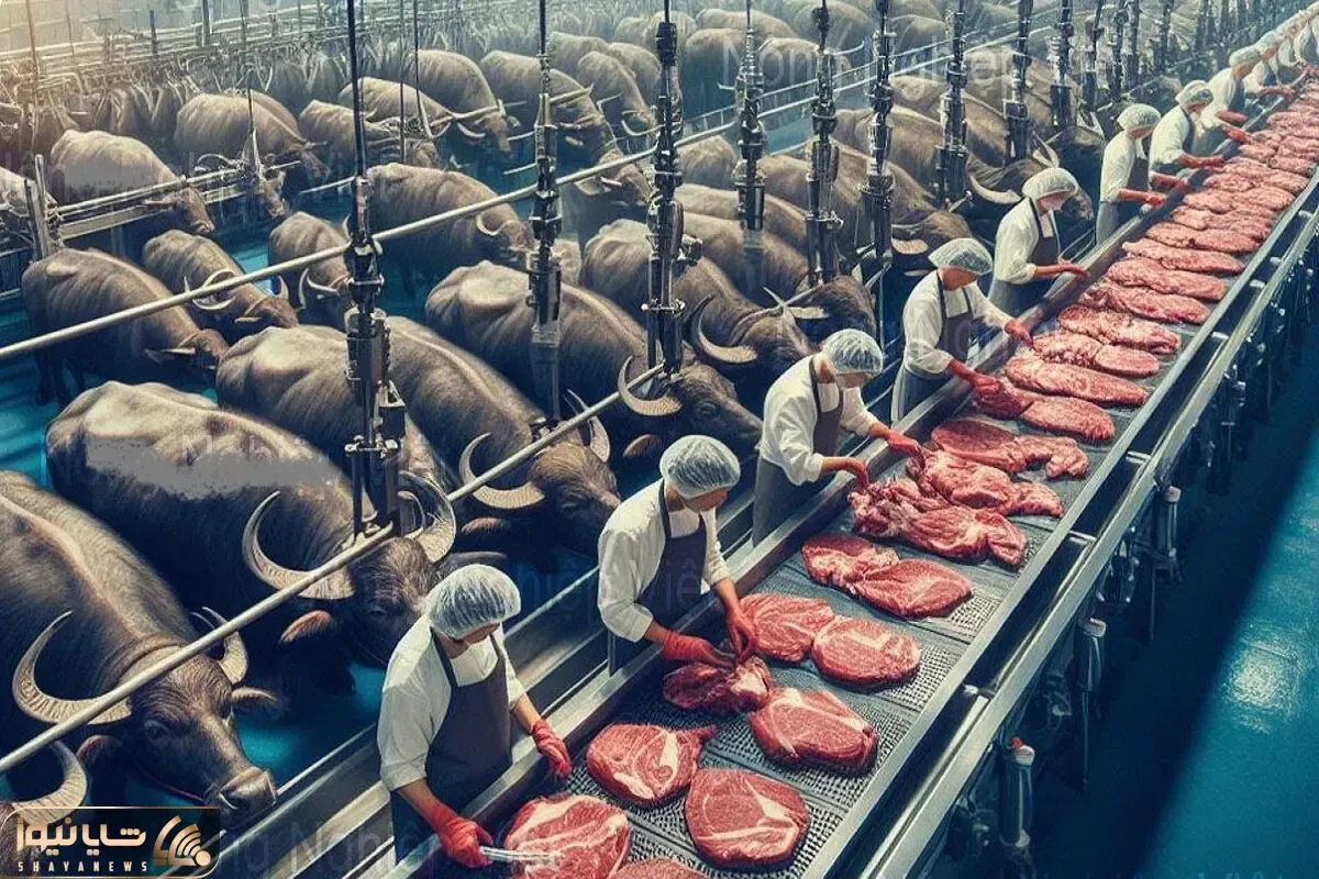 فرآوری بوفالو؛ گاومیشارو با چمن مصنوعی چاق میکنن تا برای استیک شدن آماده بشن