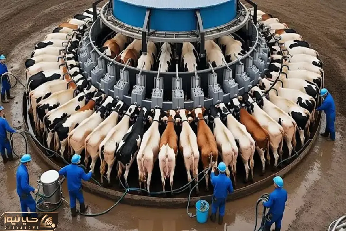 فرآوری گاو؛ با شیردوش غول پیکر  24 ساعته شیر گاو میدوشن آمادشون میکنن برای سلاخی