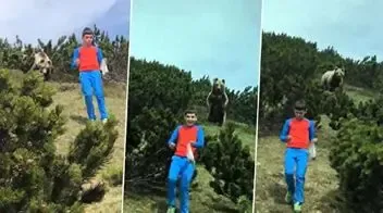 خونسردی عجیب کودکی که خرس او را تعقیب می‌کرد!