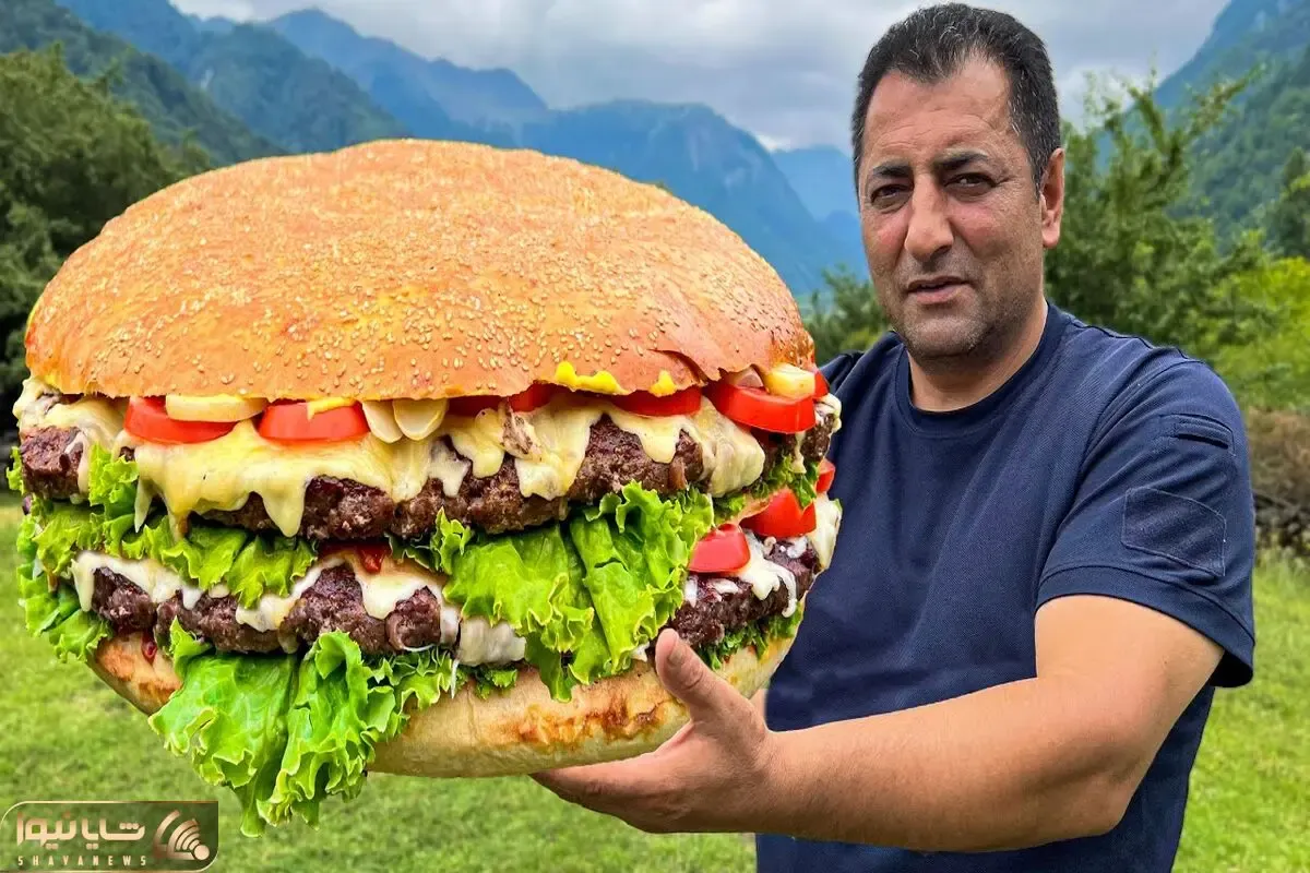 آشپزی در طبیعت با این ساندویچ همبرگر غول / یا خدااا عجب چیز مشتی ای شده پنیرا رو