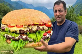 آشپزی در طبیعت با این ساندویچ همبرگر غول / یا خدااا عجب چیز مشتی ای شده پنیرا رو