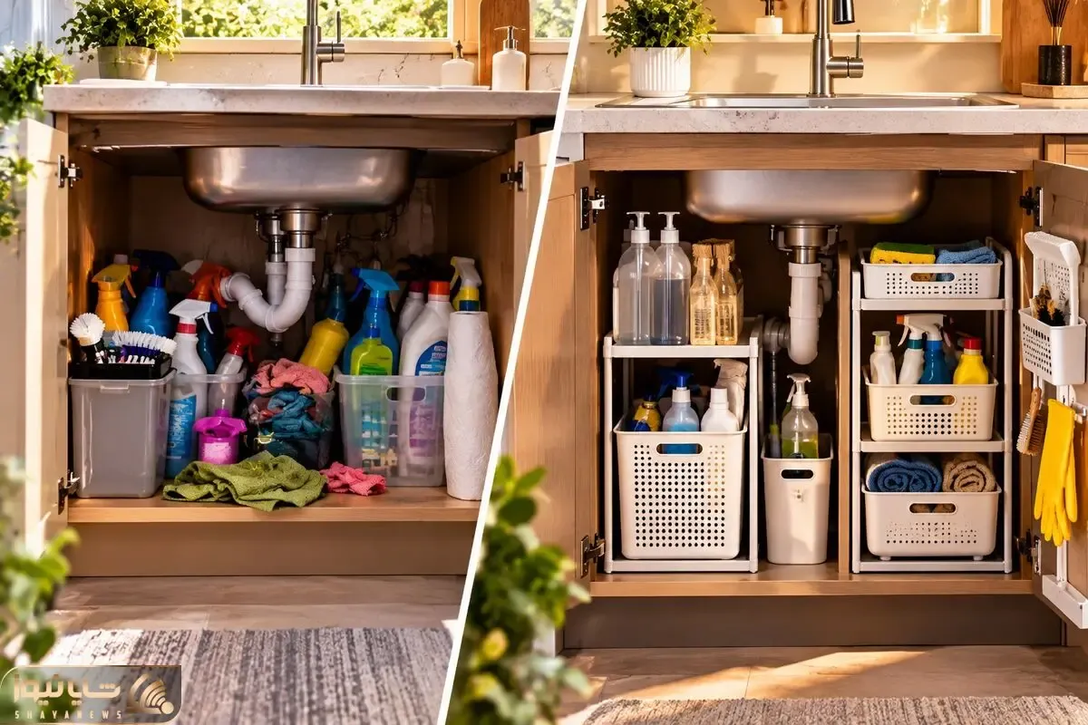 چیدمان کابینت زیر سینک ظرفشویی؛ ایده های کاربردی برای داشتن فضایی مرتب و جادار
