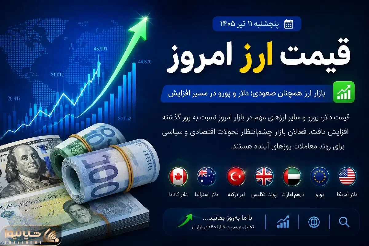 جدیدترین قیمت دلار، یورو، درهم و پوند امروز پنجشنبه ۱۱ تیر ۱۴۰۵ / افزایش قیمت