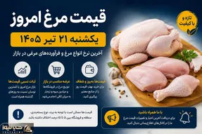 قیمت مرغ امروز یکشنبه 21 تیر 1405 | فیله و سینه مرغ چند؟ + جدول