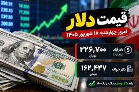 قیمت دلار امروز چهارشنبه 18 شهریور 1405 / افزایش 4500 تومانی