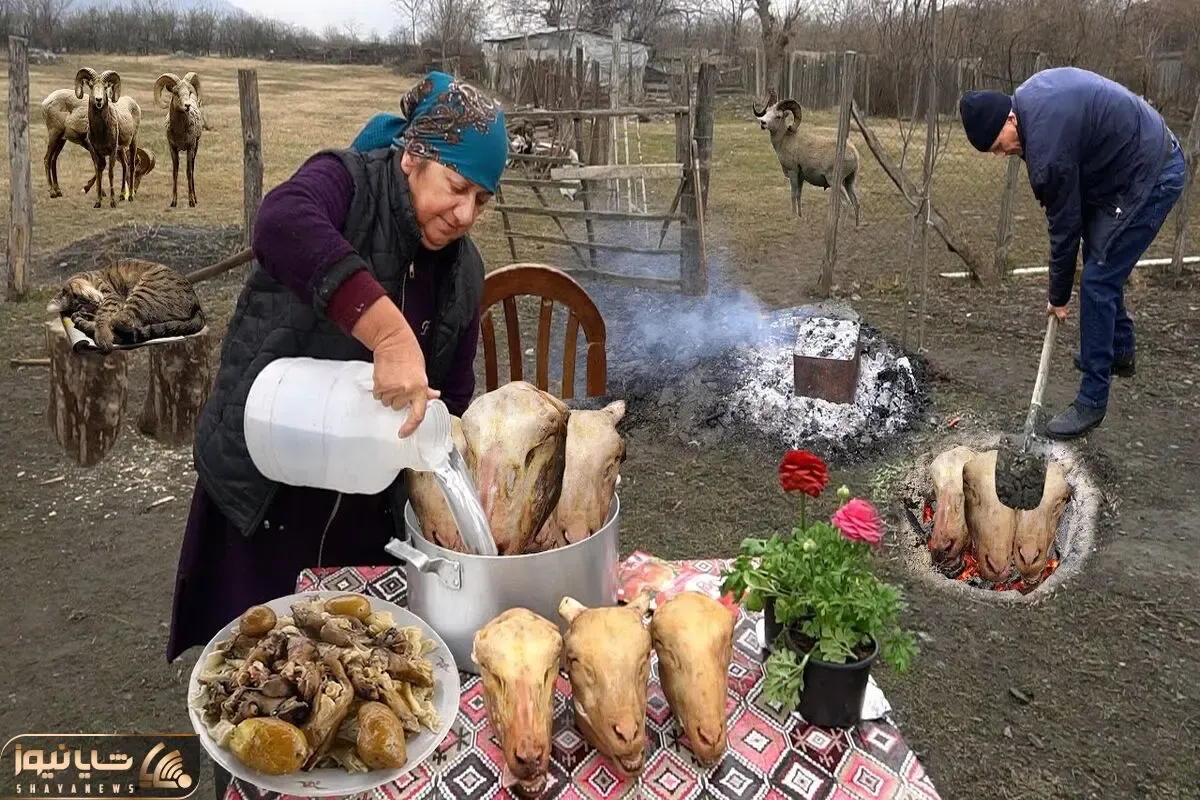 غذای خوش پخت دهاتی؛ این خانوم کله پاچه دهن پر بار گذاشته تماشایی دورش سس آلو مالیده