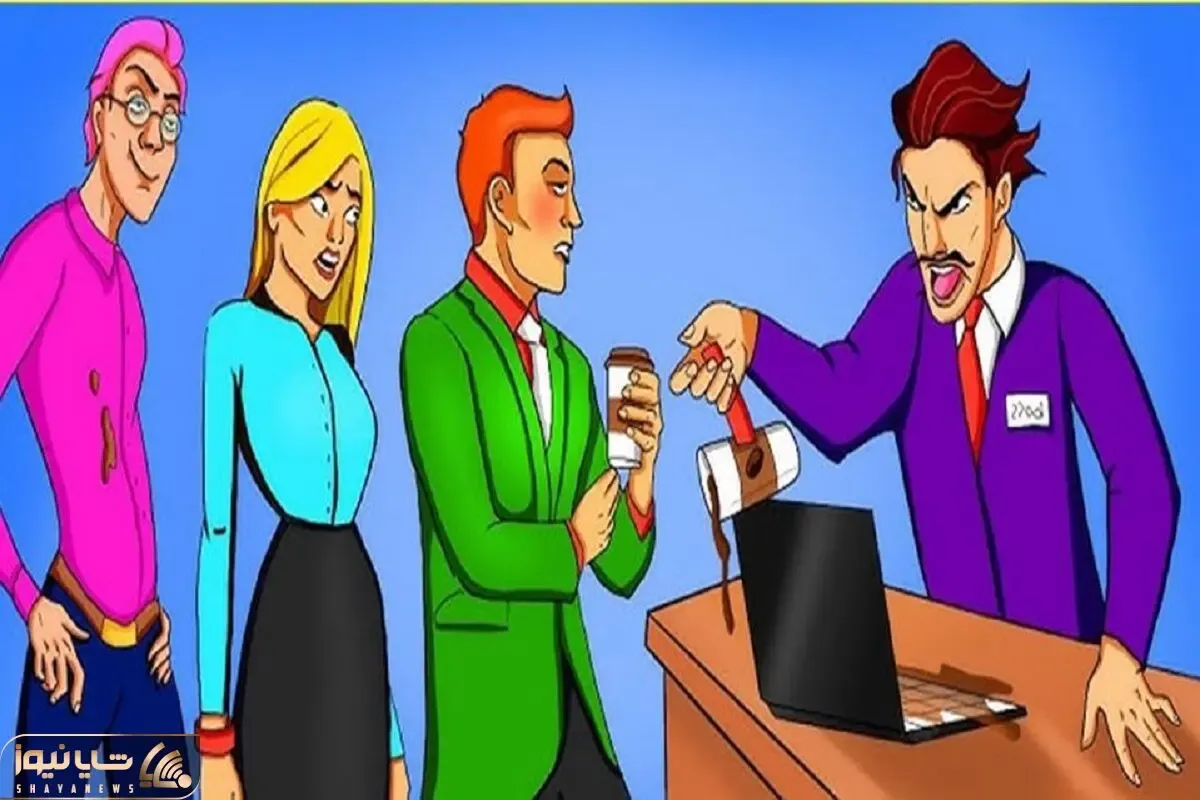 بازی فکری؛  کدوم از افراد شیطنت کرده و باعث ریخته شدن قهوه بر روی لب تاب شده؟