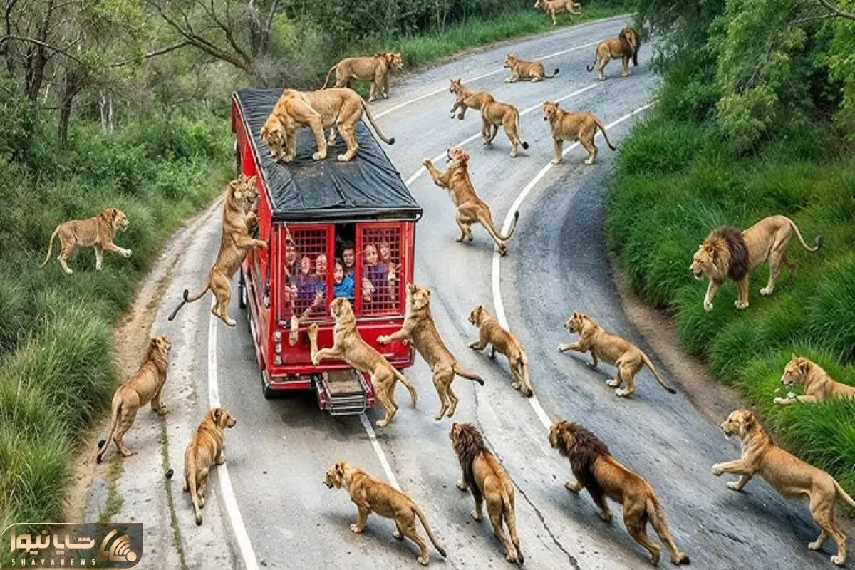 شاهکار حیات وحش؛ برای شیر و پلنگ ها باغ وحش سیار و گردون انسانی راه انداختن