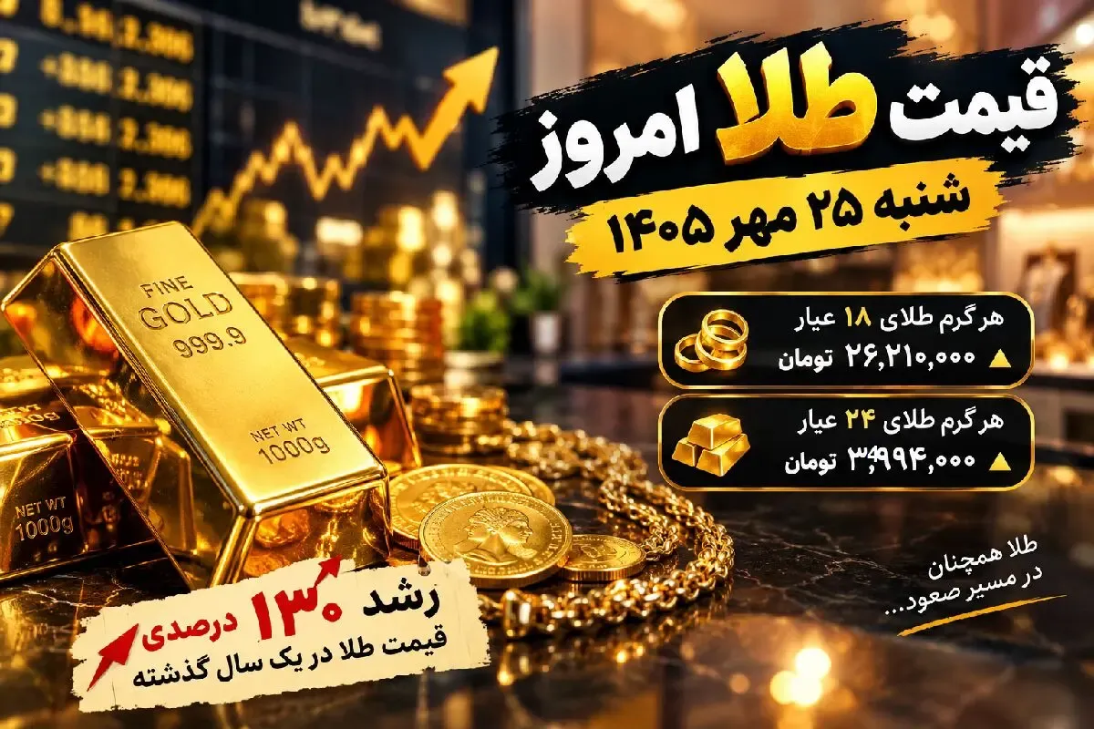 قیمت طلا امروز شنبه 25 مهر 1405 / رشد طلا در آغاز هفته
