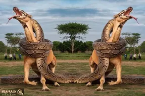 بدایع حیات وحش؛ پیتون هرکول پیچید دور شتر غول تشن میخواد تناول کنه قدش نمیرسه
