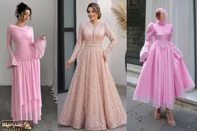 نمونه های ترند لباس مجلسی پوشیده صورتی؛ با موهای باز، حجاب استایل و توربان مثل پری