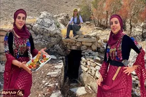 غذای خوش پخت دهاتی؛ ماهی کبابی خوش بر و رو مادر و دختر کردستانی تو خونه سنگی خوشگل
