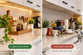 بهترین چیدمان روی کانتر آشپزخانه؛ ایده هایی برای زیبایی و نظم قلب خانه