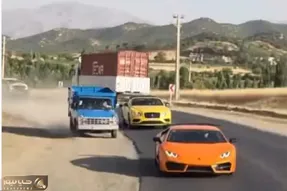 ببینید/ سبقت راننده نیسان آبی از لامبورگینی و بنتلی تو جاده