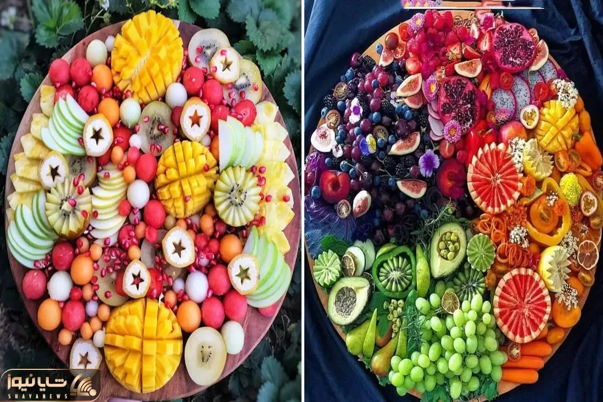 ایده چیدمان میوه سینی مزه / ظروف مناسب دیزاین میوه و سبک برش و نحوه چیدمانش