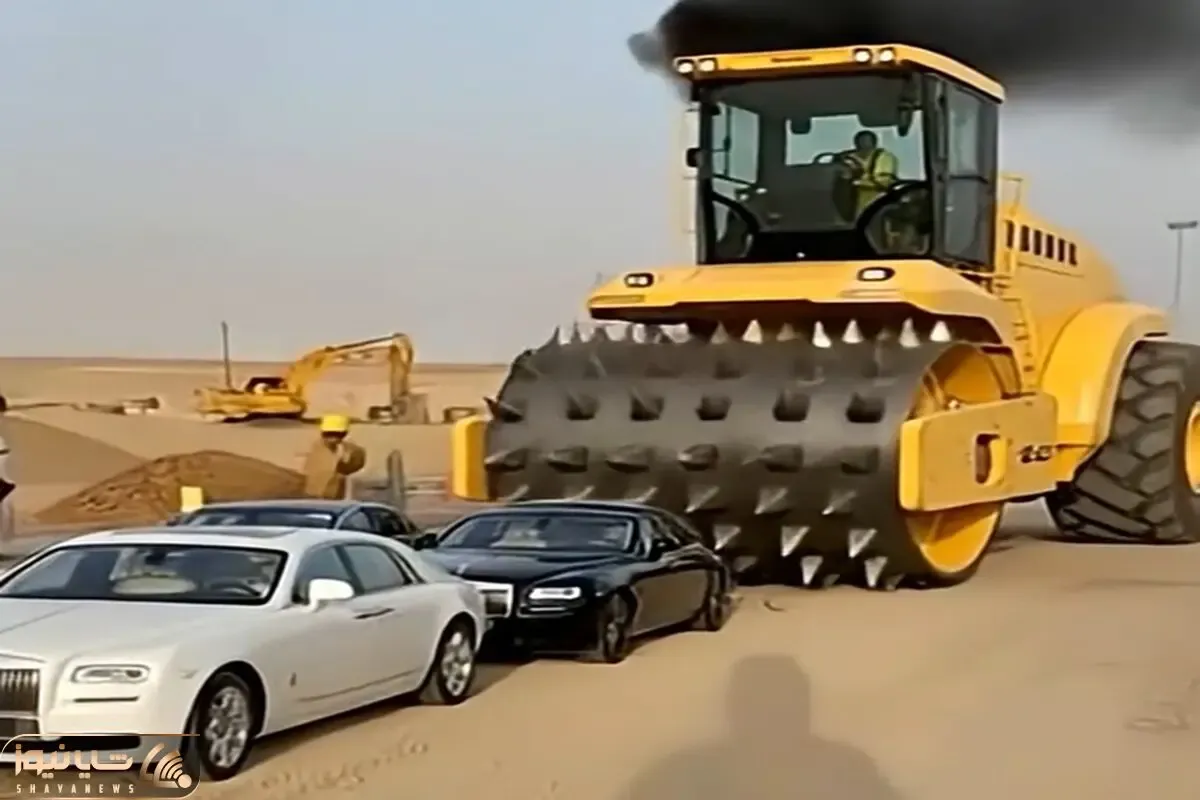ماشین سازی نوین؛ راننده ردی از صابکاراش طلب داشت با ماشین غلتکی از رو ماشیناشون رد شد