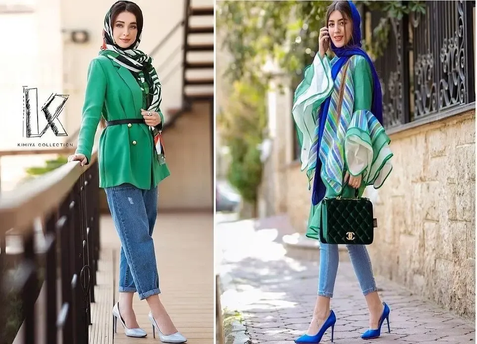 فکر کردی ترکیب سبز و آبی چه به هم میان؟ مانتوی سبز با اکسسوری آبی معرکه میشه