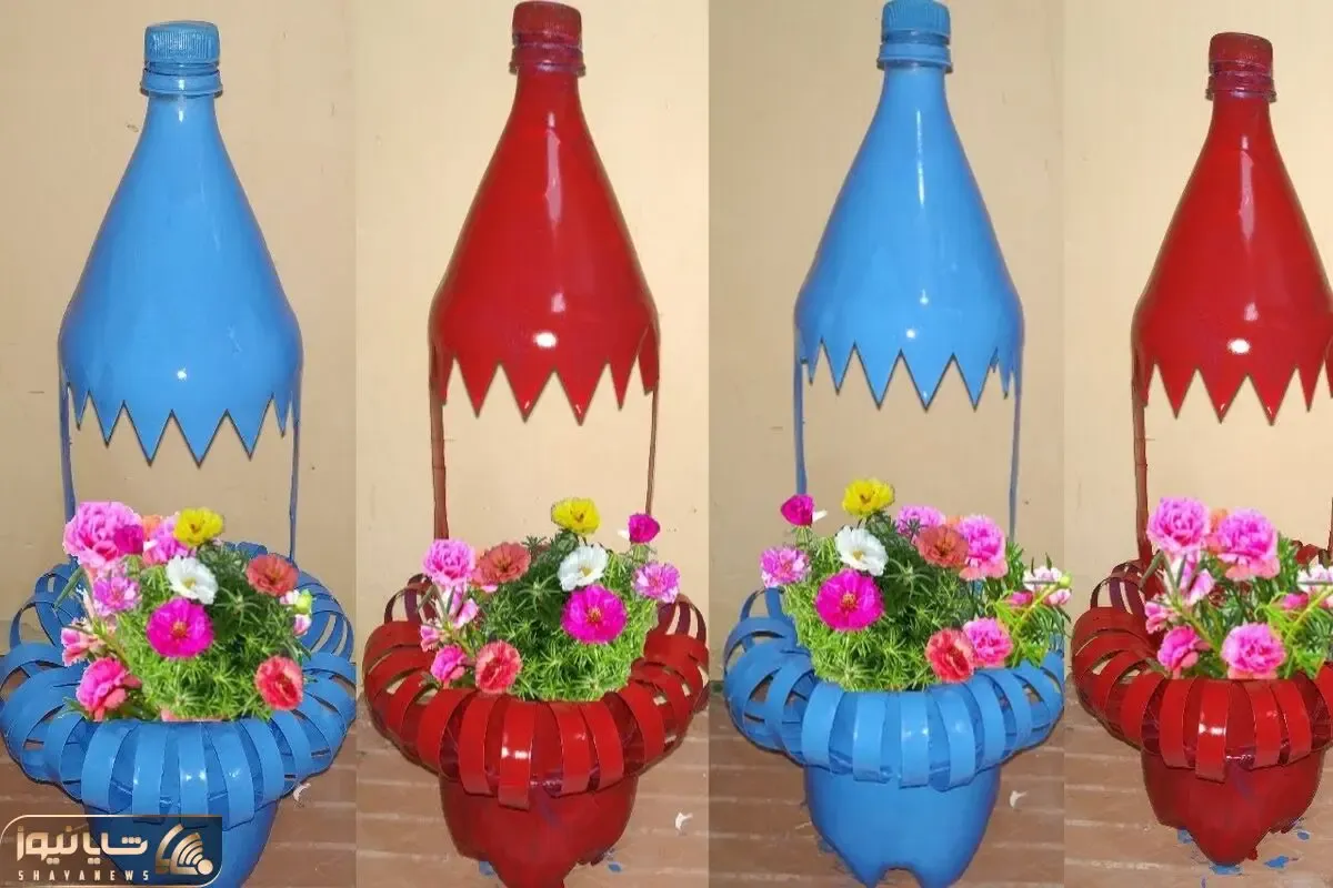 ایده های خلاقانه؛ این گلدون های رنگی رنگی رو با بطری های پلاستیکی دوغ و نوشابه بساز