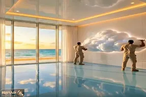 معماری خلاقانه؛ اتاق رو با تم ابر دیزاین کردن تخت و کف زمین ابری انگار تو آسمون هفتمن