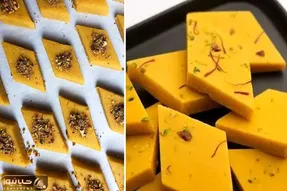 طرز تهیه لوز زعفرونی تبریزی / این شیرینی نیاز به فر نداره و راحت آماده میشه