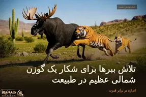 حیات‌وحش دشت؛ تلاش ببرها برای شکار یک گوزن شمالی عظیم در طبیعت