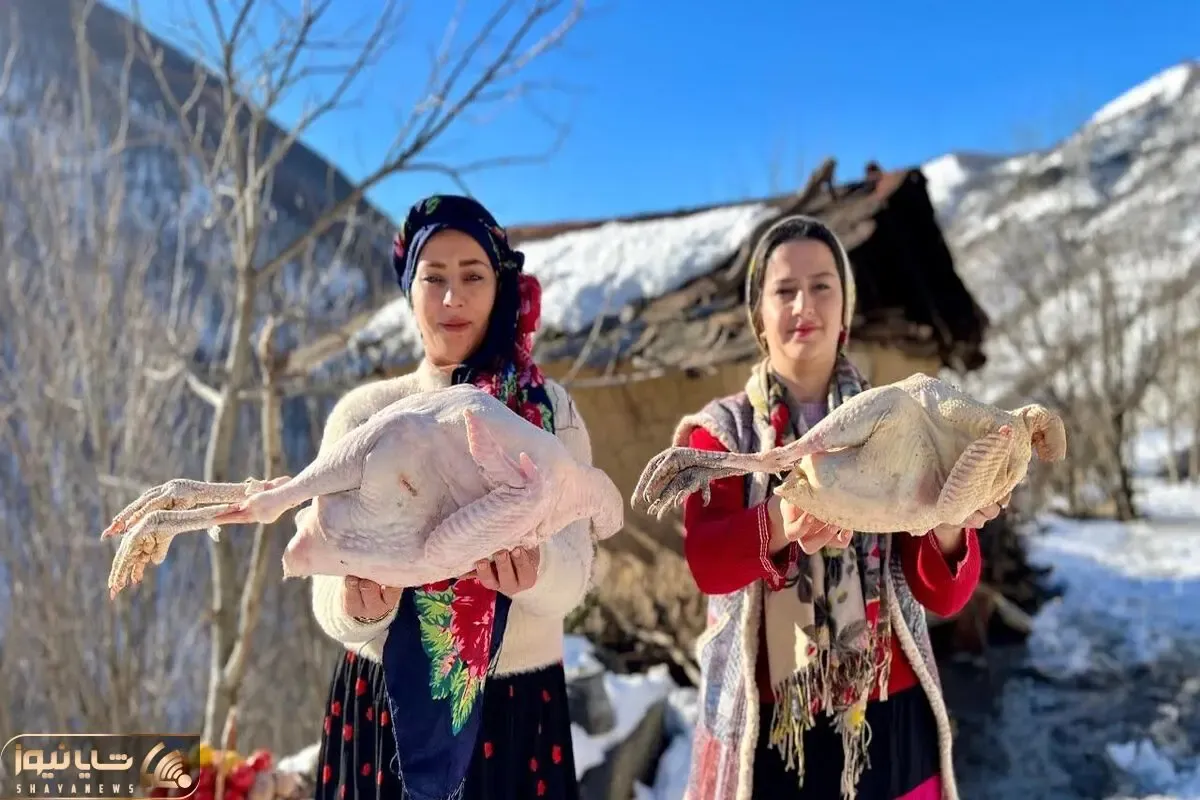 غذای خوش پخت دهاتی؛ بوقلمون درشت و هیکلی توسط این دو دختر گیلانی میشه یه لعبت خوردنی