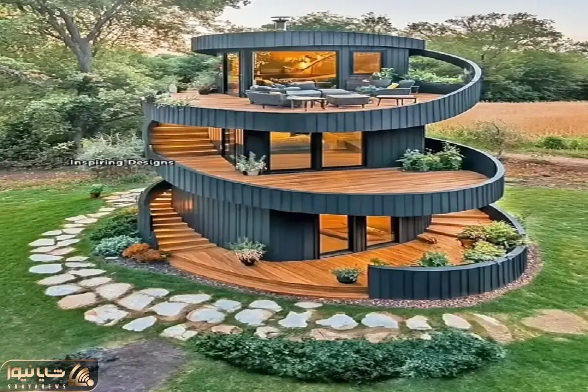 معماری خلاقانه؛ طراحی ویلای لاکچری سه طبقه مارپیچی