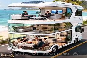 معماری خلاقانه؛ کمپر 3 طبقه ساختن مجهز به آشپزخونه و پذیرایی