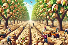 کشاورزی نوین؛ ماشین های مخصوص چیدن پسته تو 10 ثانیه 100 کیلو میچینن درختو می لرزونن