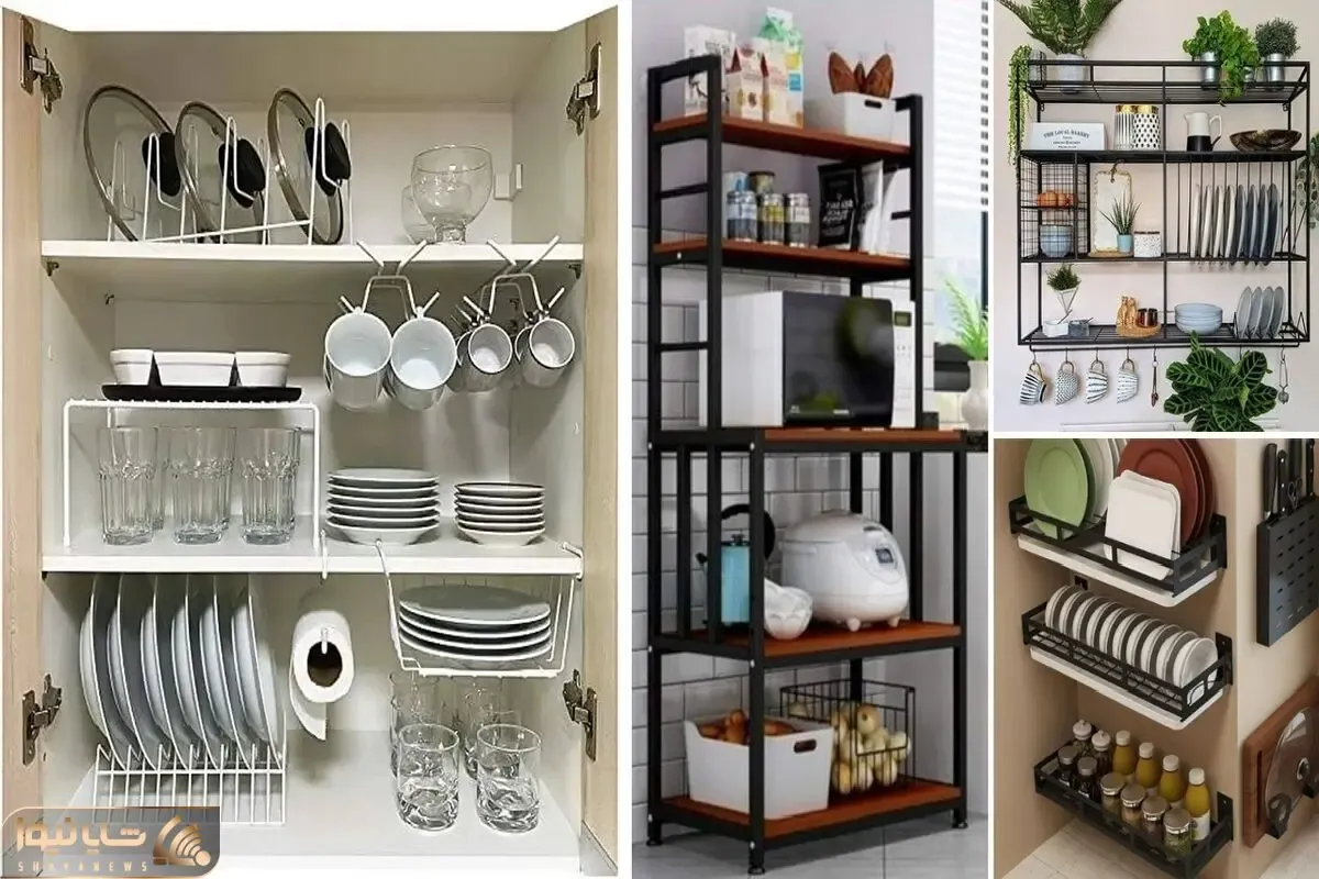 چیدمان دقیق و تمیز کابینت آشپزخانه برای قابلمه، تابه ها و همه ظروف به شکلی شیک