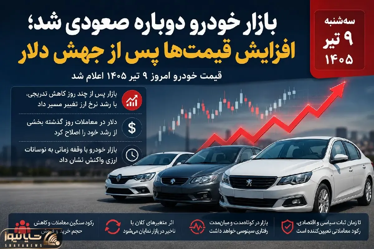 قیمت خودرو امروز سه‌شنبه ۹ تیر ۱۴۰۵؛ بازگشت موج گرانی به بازار + جدول
