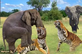مستند حیات وحش؛ مواجهه ببر و فیل وقتی ببر نمیدونه با کی طرفه