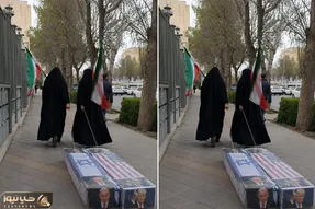 آواز جگرسوز| زنان در مراسم وداع رهبر امت تابوت نتانیاهو و ترامپ رو حماسه طوری کشیدن