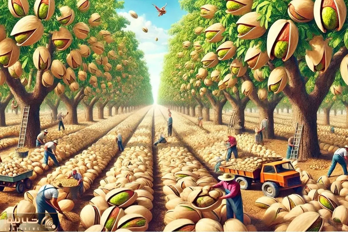 کشاورزی نوین؛ ماشین های مخصوص چیدن پسته تو 10 ثانیه 100 کیلو میچینن درختو می لرزونن