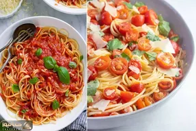 اسپاگتی با سس گوجه و ریحان که وقت خوردنش باید حواست به انگشتات باشه / طرز تهیه راحت