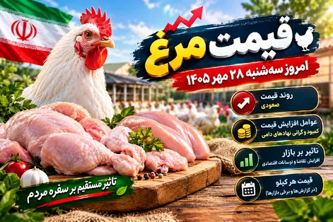 قیمت مرغ امروز سه شنبه 28 مهر 1405 / افزایش 70 هزار تومانی هر کیلو مرغ