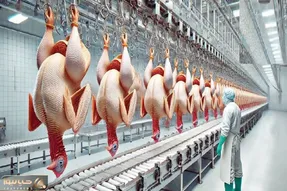 فرآوری مرغ؛ مرغ سفید تپلی و از پا آویزون کرد پرشو کند شست برای بریونی شدن
